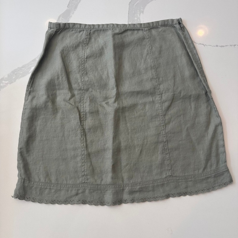 J. Jill Sage Green 100% Linen Eyelet Scallop Hem Mini Skirt Petite 8P RN 97641